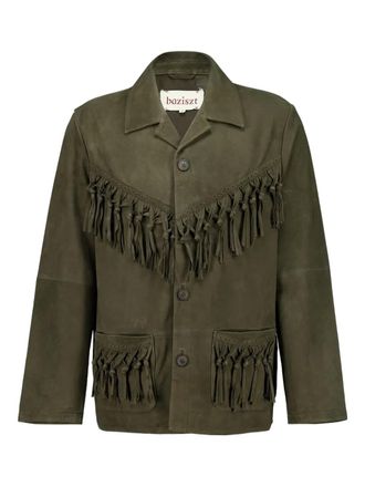 Baziszt fringe-detail leather jacket - Verde