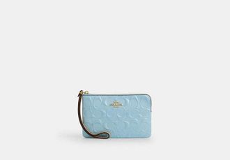 Coach Womens Corner Zip Wristlet in Blue | Leather