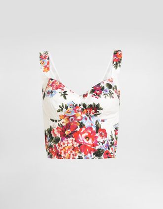 Dolce & Gabbana Flower Bouquet-print Cotton Bustier Top - Woman Shirts And Tops Multicolor 36