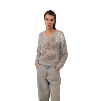 PANICALE Maglia traforata con ricamo sulla spalla mohair e alpaca - - Knitwear - Donna - Grigio - M