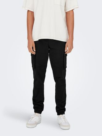 Only & Sons Cargohose ONLY & SONS ONSCAM STAGE CARGO CUFF LIFE 6687 NOOS, Herren, Gr. 28, L&auml;nge 30, schwarz, Web, Obermaterial: 98% Baumwolle, 2% Elasthan, unifar