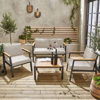 Sweeek 4-seater Aluminium & Polywood Garden Sofa Set in Beige