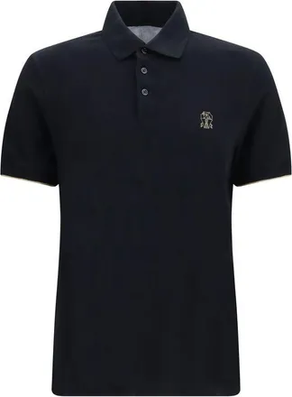 Brunello Cucinelli Black Cotton Polo Mens Shirt