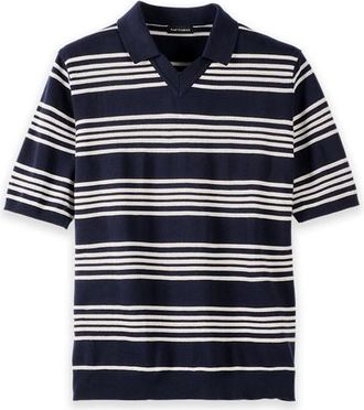 Paul Fredrick Cotton V-Neck Polo Short Sleeve in Navy at Nordstrom, Size Xx-Large