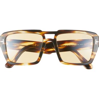 Tom Ford Redford 56mm Navigator Sunglasses in Shiny Honey /Amber at Nordstrom