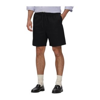 Woodbird Korte Broeken, Heren, Zwart, L, Linnen, Heren Broeken Wbbommy Linen Shorts