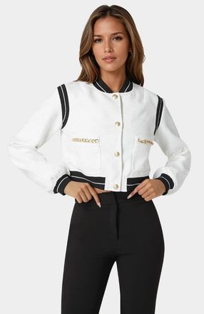 Bebe Textured Bomber Jacket in White Alyssum at Nordstrom, Size X-Large