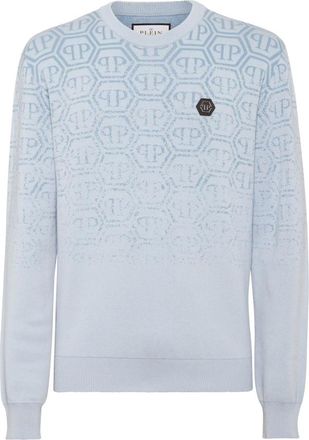 Philipp Plein Truien & Vesten, Heren, Blauw, L, Katoen, Katoenen trui met ronde hals Jacquard Monogram