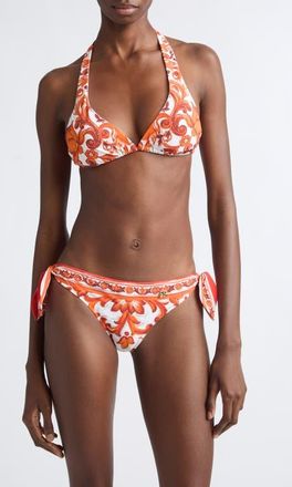 Dolce & Gabbana Majolica Print Triangle Two-Piece Swimsuit in Ih3Tn Majolica 6 Orange at Nordstrom, Size 2