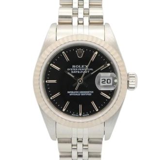 Rolex Pre-owned Datejust 26mm Polshorloge - Dames - Vintage Horloges - Zwart - ONE Size - Leer - Vintage