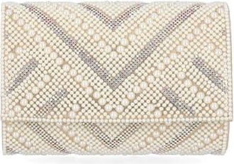 Jessica McClintock Alexis Rhinestone Crossbody Clutch in Pearl Chevron at Nordstrom Rack