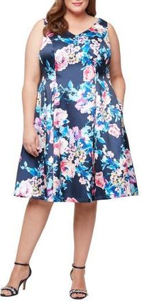 Alex Evenings Floral Fit & Flare Cocktail Dress in Navy Multi at Nordstrom Rack, Size 14W