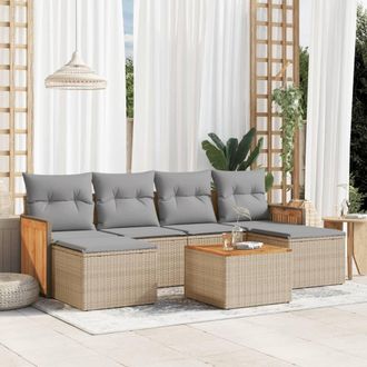 vidaXL Vidaxl - Set Sof&aacute;s De Jard&iacute;n 7 Piezas Y Cojines Rat&aacute;n Sint&eacute;tico Beige