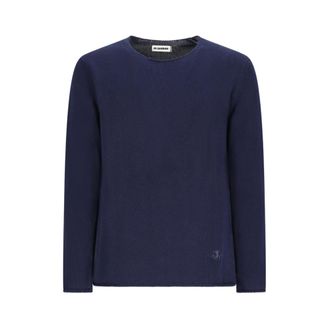 Jil Sander Round-neck Knitwear, male, Blue, Size: M Sweater DN LS