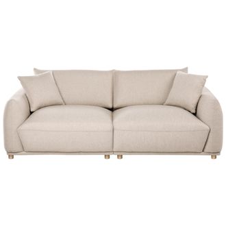Beliani Sof&aacute; Moderno Tres Plazas De Tela Con Cojines Decorativos Patas De Madera Beige Jubek