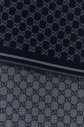 Gucci Mens Gg Jacquard Scarf Leadblue Exterior: Wool Sciarpe E Foulard Scarfs