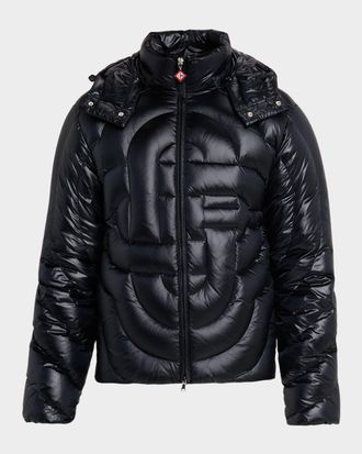 Casablanca Mens Monogram Quilted Nylon Hooded Puffer Jacket