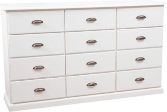 Biscottini International Country-style solid lime wood antiqued white finish W 170xDP40xH100 cm sized drawer unit. Made in Italy