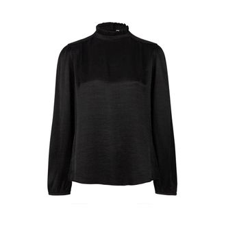 Dante6 Raven Gestructureerde Top met Gerimpelde Kraag - Dames - Blouses & Shirts - Zwart - Maat: L Viscose