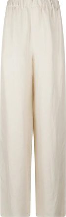 Max Mara Broeken, Dames, Beige, L, Leer, Wijde Broeken