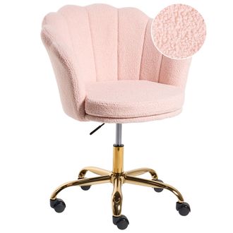 Beliani Silla De Oficina De Boucl&eacute; Base Giratoria Dorada Rosa Pastel Monticello