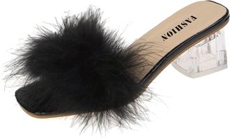 Generic Womens Elegant Sandals with Heel, Pumps with Feathers, High Heels, Sandals, Peep Toe, Wedge Sandals, Slip-On Summer Sandals, Evening Shoes, Block Heel