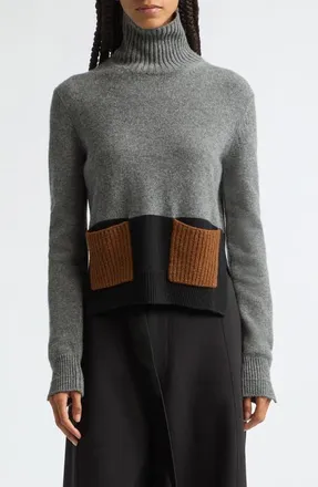 Plan C Colorblock Turtleneck Wool & Cashmere Sweater in Grey Black Rum at Nordstrom, Size 40