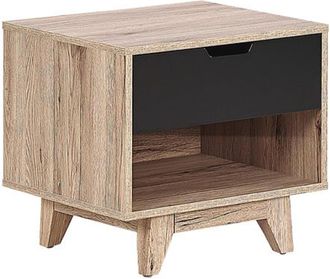 Beliani Beliani - Mesita De Noche Madera Clara Negra 46 X 50 Cm 1 Caj&oacute;n Estante Dormitorio Dise&ntilde;o Moderno Estilo Escandinavo Spencer