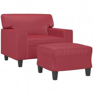 vidaXL Sill&oacute;n Con Taburete Cuero Sint&eacute;tico Rojo Tinto 60 Cm Vidaxl