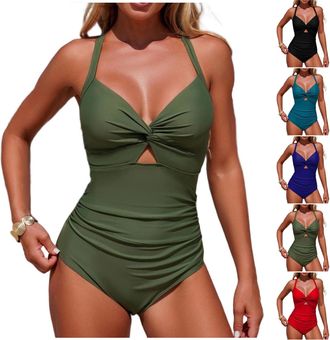Generic Tummy Control Swimwear Women, Womens One Piece Swimsuits Push Up Ladies Swimming Costumes with Removeable Cups Front Cut Outs Swimming Costume Bikini 