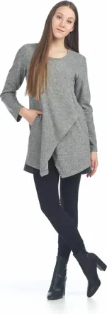 Papillon Panelled Flap Over Sweater Dress With Pockets In Grey