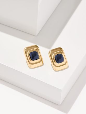 Talbots Linear Geo Stud Earrings - Lapis Blue/Gold - 001 Talbots