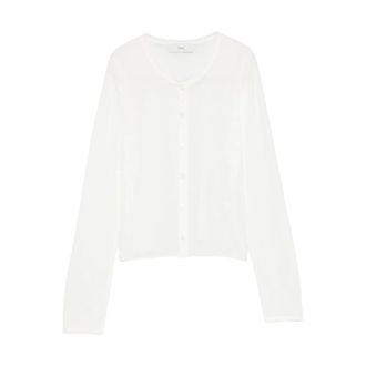 Dunst Sheer Button-Front Cardigan - female - Dunst - Cardigans - White - S - Knitwear
