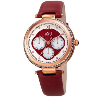 B&uuml;rgi Quartz Mother of Pearl Dial Red Leather Ladies Watch BUR182RD