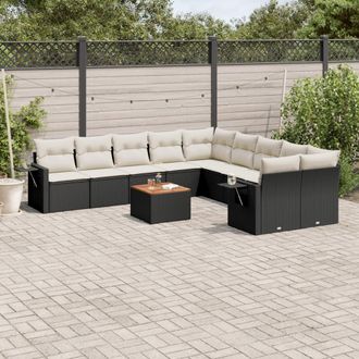vidaXL Set De Sof&aacute;s De Jard&iacute;n 11 Pzas Y Cojines Rat&aacute;n Sint&eacute;tico Negro Vidaxl
