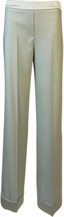 D.exterior Groene Palazzo Broek met Satijnen Details - Dames - Straight fit broeken - Groen - M - Satijn - Broeken