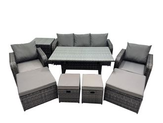 Fimous Outdoor Wicker PE Rattan Garden Furniture Set with 4 Stools Side Table in Dark Grey