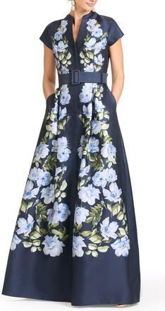 Sachin & Babi Marta Placed Floral Mikado Gown in Floral Fresco at Nordstrom, Size 10
