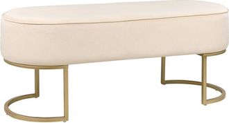 Beliani Banco Tapizado Glamuroso Con Puf Patas De Metal Doradas Estampado Liso Beige Claro Milry