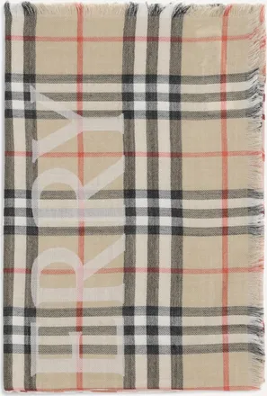 Burberry Wide wool and silk Check Scarf with EKD Male UNI
