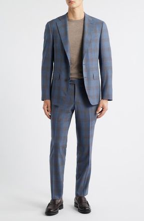 Canali Capri Trim Fit Blue & Brown Plaid Wool Suit at Nordstrom, Size 42 Us