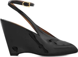Ferragamo Peep Toe Wedge Sandal - Dames - Sleehakken - Zwart - 37 1/2 EU - Leer - Schoenen