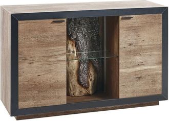 Beliani Aparador Led Madera Clara Negro 120 X 42 Cm Mdf 2 Puertas Armario Estantes Marana