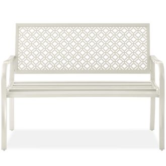 Best Choice Products Indoor Outdoor Steel Garden Bench w/ Geometric Backrest, Foot Levelers