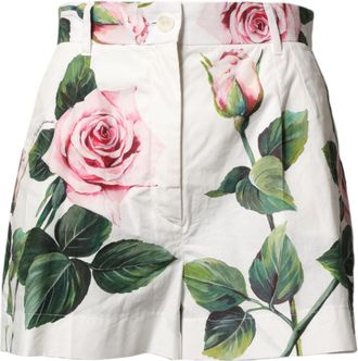 Dolce & Gabbana White Floral Print High Waist Hotpants Womens Short
