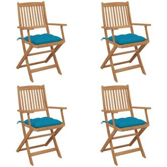 vidaXL Vidaxl - Sillas De Jard&iacute;n Plegables 4 Uds Y Cojines Madera Maciza Acacia