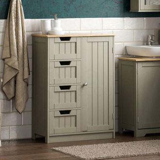 Home Discount Home Discount - Priano 4 Drawer 1 Door Freestanding Cabinet Bathroom Storage Cupboard, Grey-&-Oak