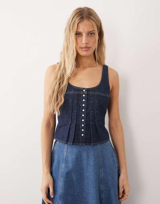 Wrangler Corsetto in denim a pieghe lavaggio blu scuro