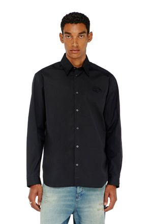 Diesel Stretch poplin shirt with embroidery - Shirts - Man - Black