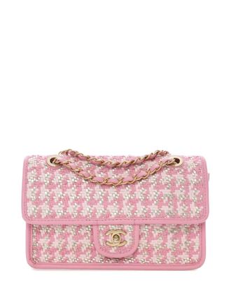 Chanel 2021-2025 kleine Single Flap geweven lamsleren en viscose schoudertas - Roze